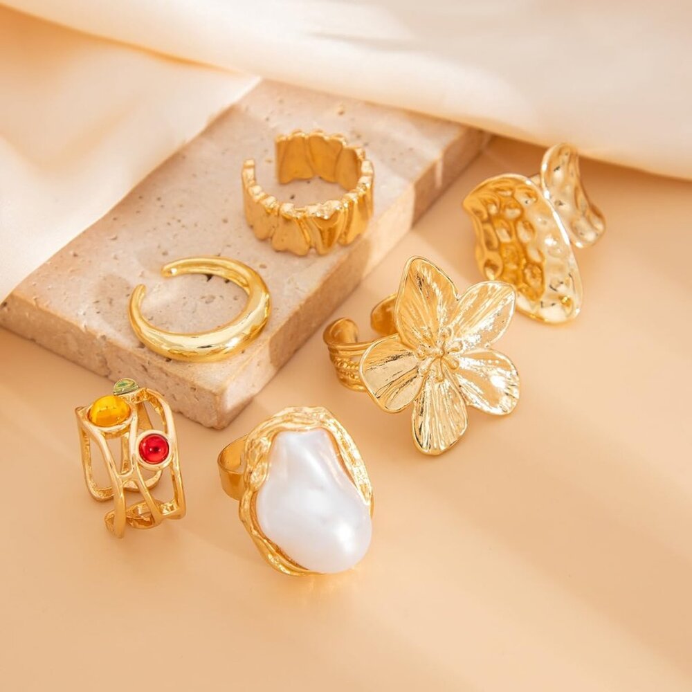 6pcs Stackable Adjustable Chunky Rings Set - Perf… - image 8